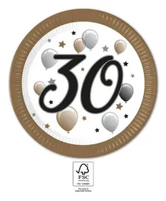 Happy Birthday 30 Milestone papírtányér 8 db-os 23 cm FSC