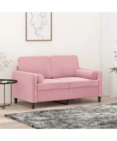 2 személyes rózsaszín bársony kanapé díszpárnákkal 120 cm