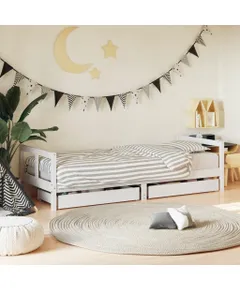 fehér tömör fenyőfa gyerekágykeret fiókokkal 80 x 200 cm