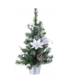 Karácsonyfa MagicHome Karácsony, feldíszített, ezüst, virág, 30 cm