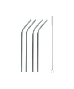 Ezüst Silver fém szívószál 4 db-os + kefe